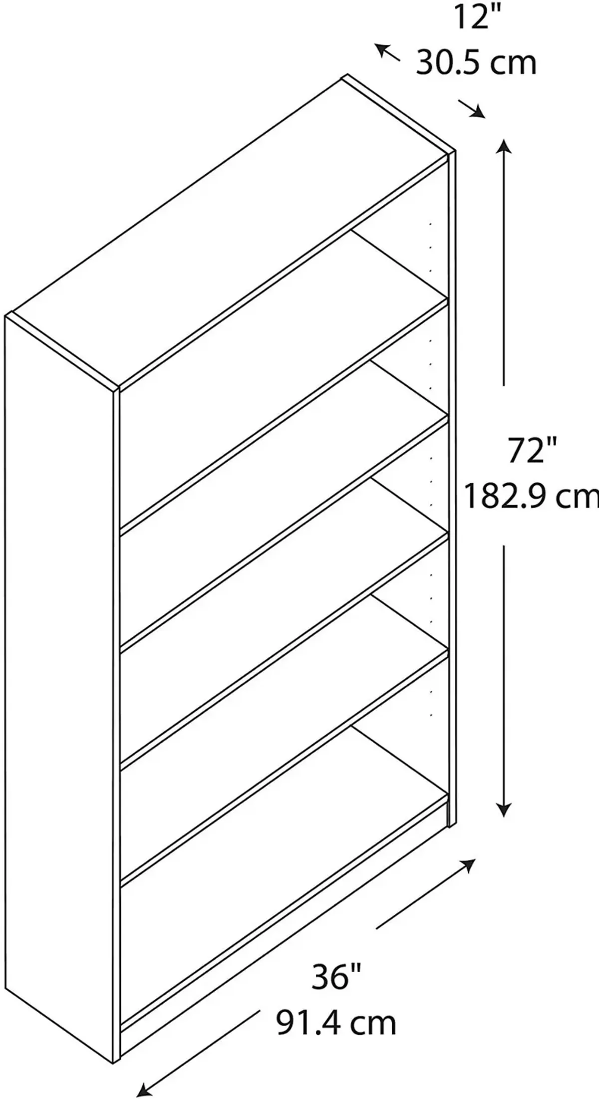 White 5-Shelf Bookcase - Bush Furniture