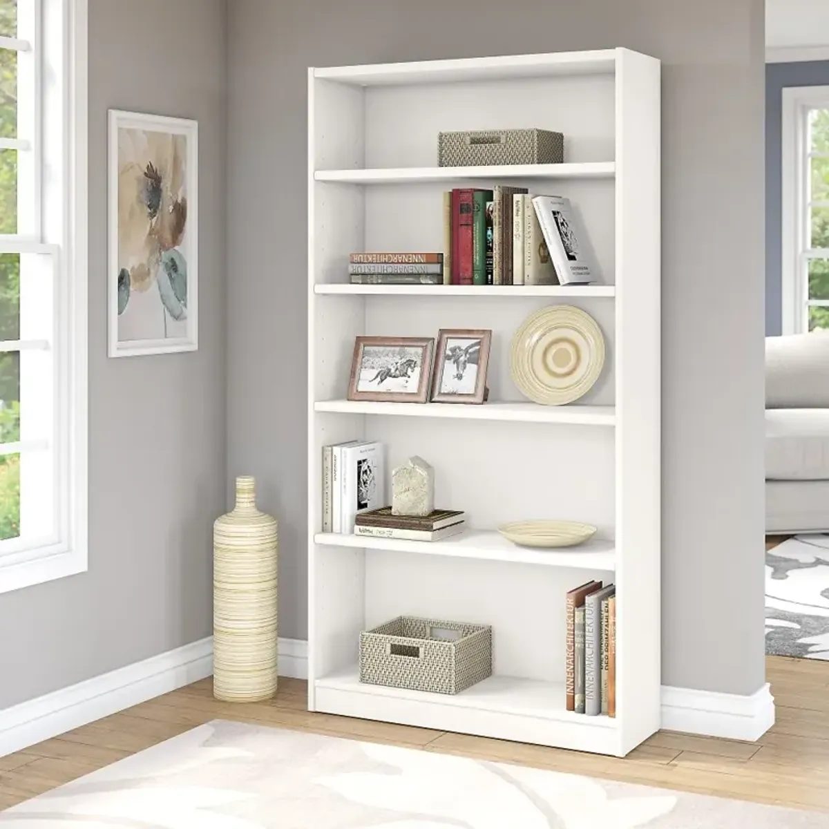 White 5-Shelf Bookcase - Bush Furniture