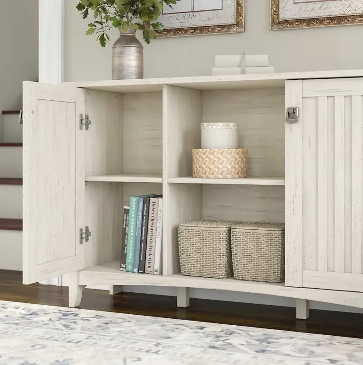 Salinas Antique White Storage Sideboard - Bush Furniture