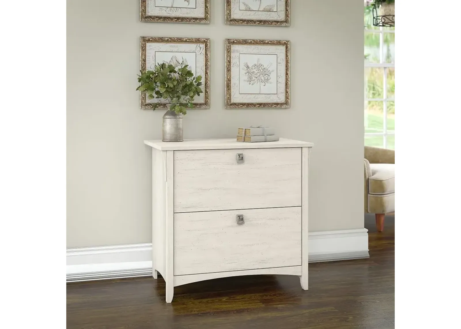 Salinas Antique White 2 Drawer Lateral File Cabinet - Bush Furniture