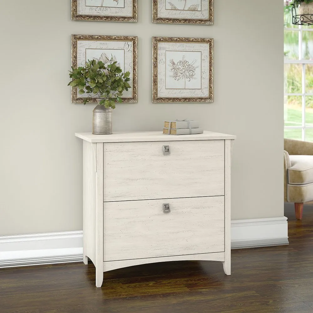 Salinas Antique White 2 Drawer Lateral File Cabinet - Bush Furniture