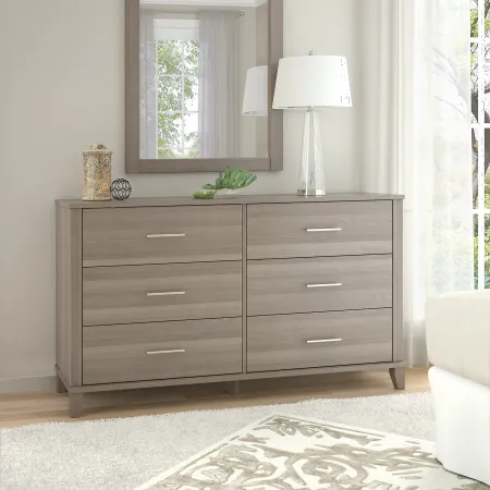 Somerset Ash Gray 6-Drawer Double Dresser - Bush Furniture