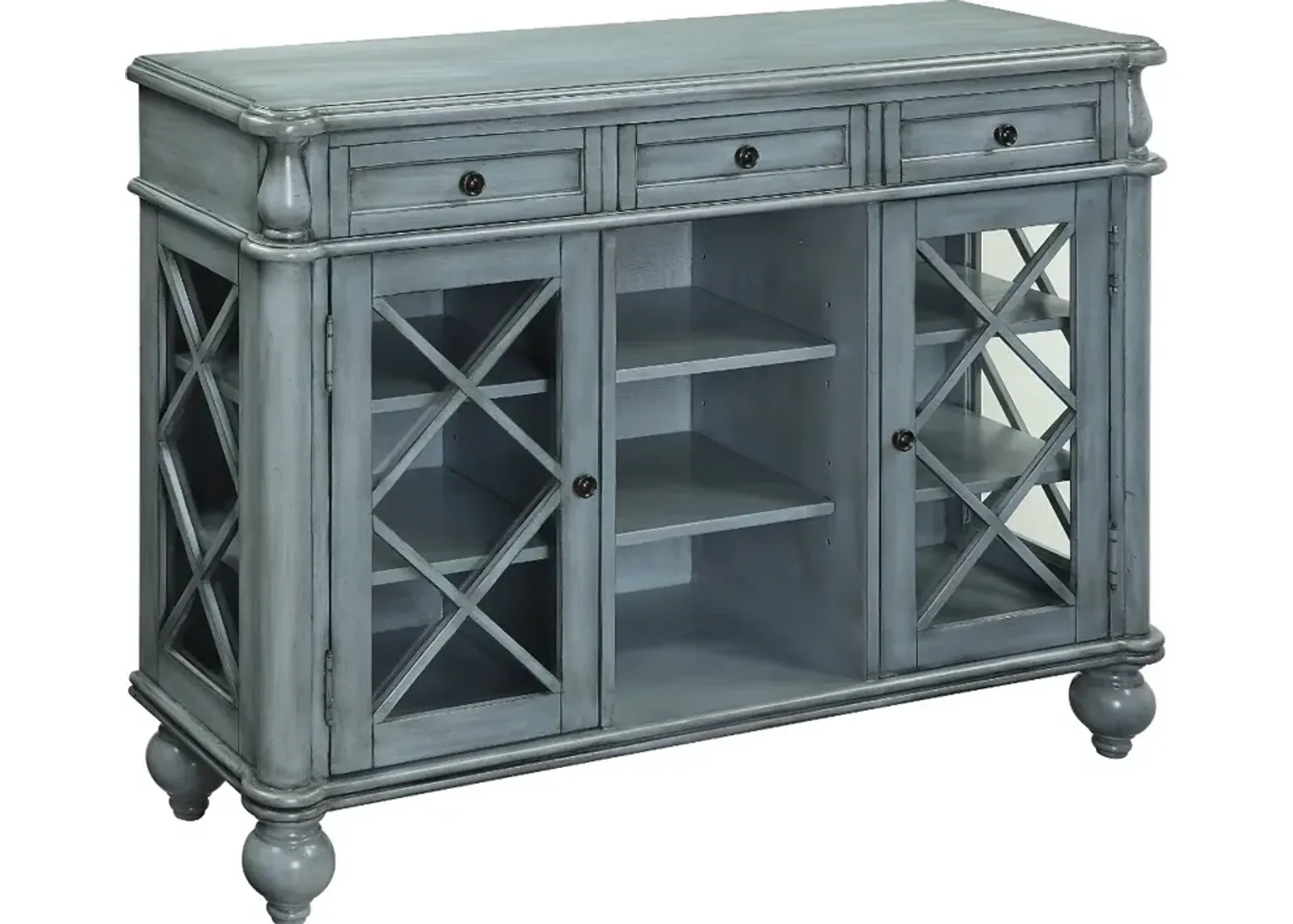 Burnished Blue 3 Drawer and 2 Door Open Display Credenza