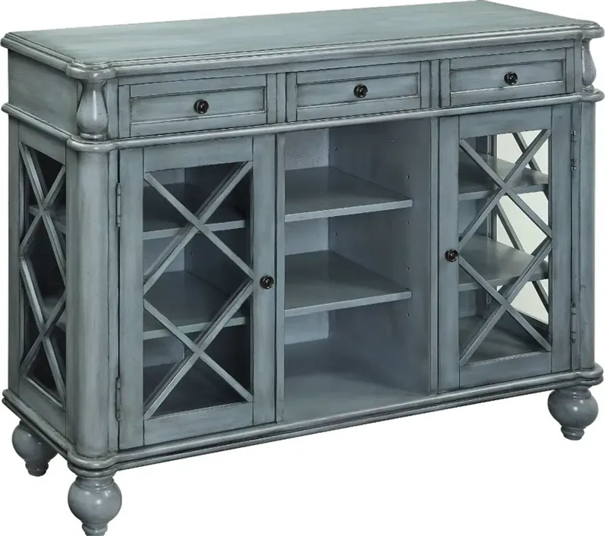 Burnished Blue 3 Drawer and 2 Door Open Display Credenza