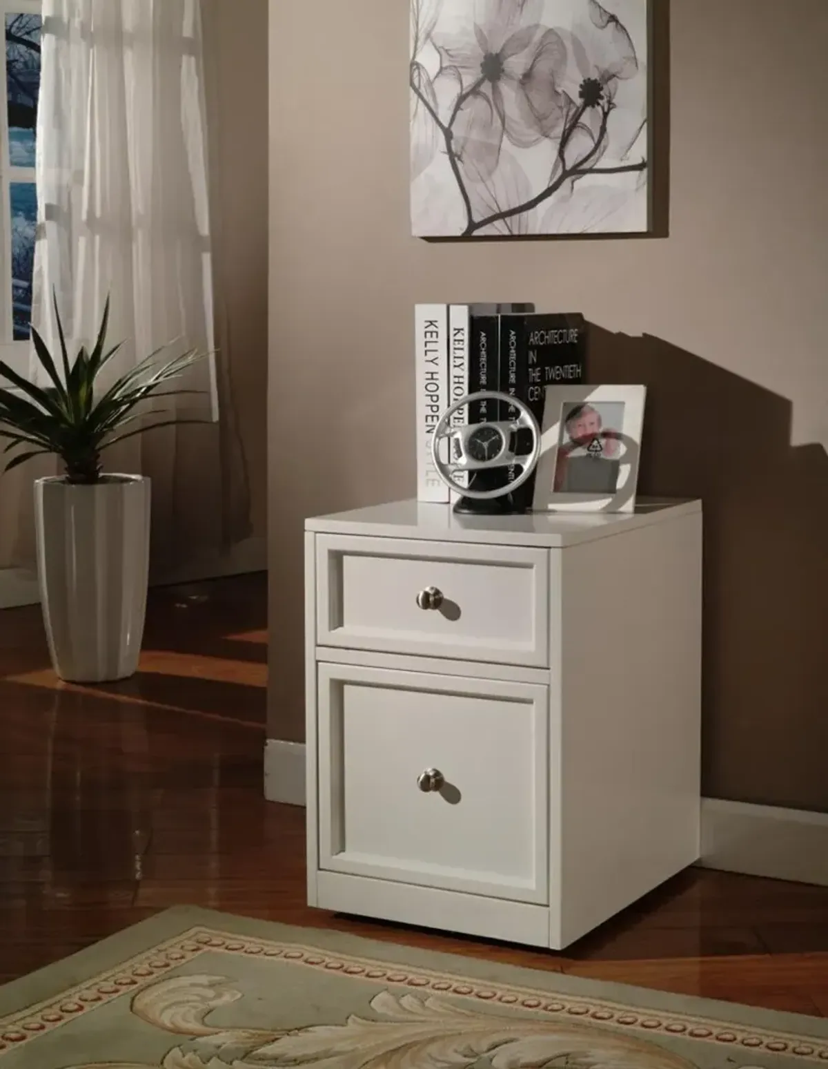 Catrina White 2 Drawer Rolling File Cabinet