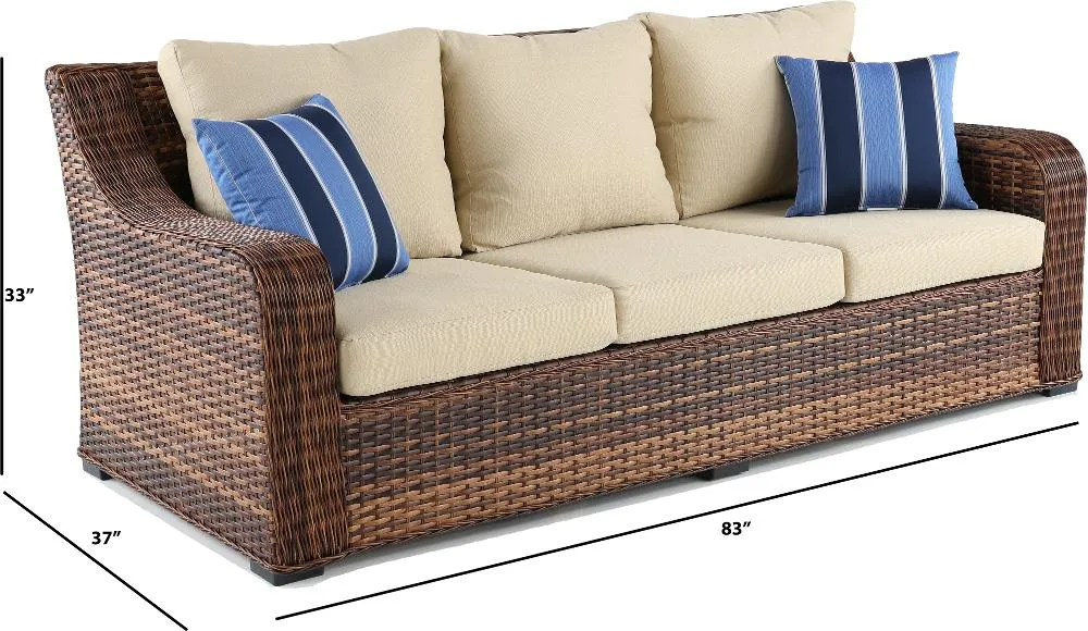 Tortola Wicker and Linen Outdoor Patio Sofa