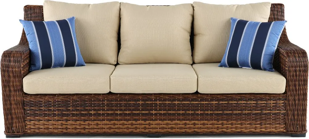 Tortola Wicker and Linen Outdoor Patio Sofa