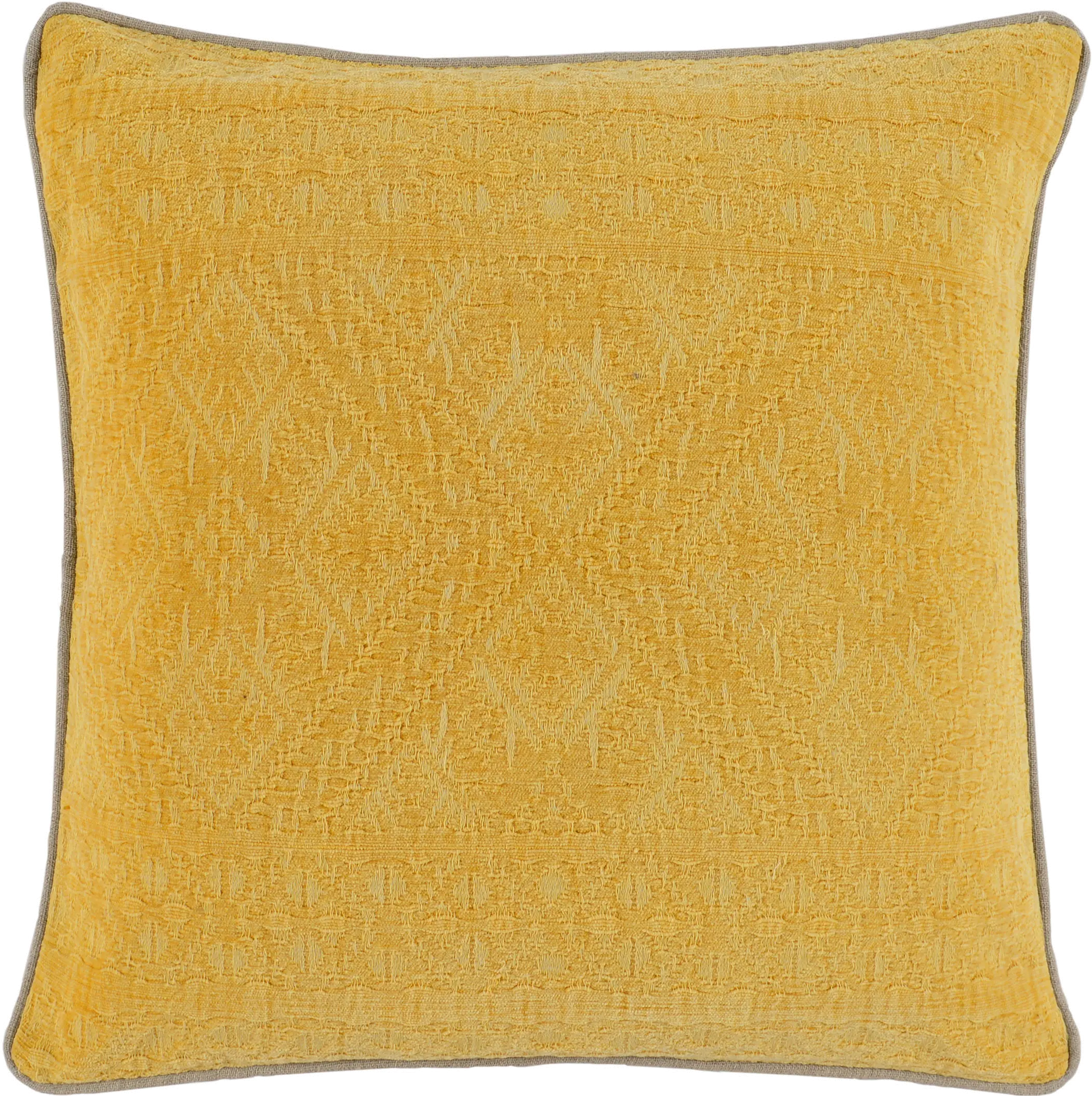 Squash Yellow Throw Pillow with Flax Linen Piping