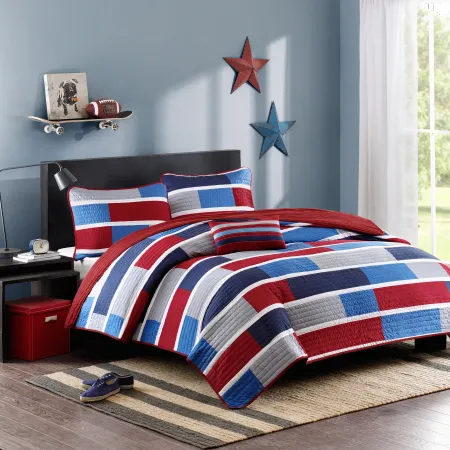 Bradley Blue and Red Twin-Twin XL 3 Piece Bedding Collection
