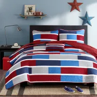 Bradley Blue and Red Twin-Twin XL 3 Piece Bedding Collection