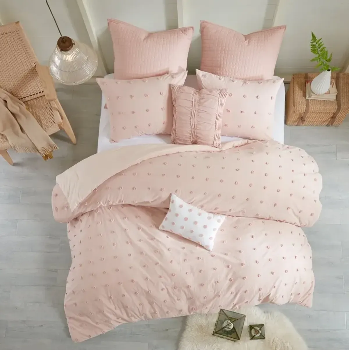 Pink Twin 5 Piece Brooklyn Cotton Jacquard Duvet Bedding Collection