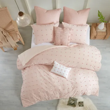 Pink Twin 5 Piece Brooklyn Cotton Jacquard Duvet Bedding Collection