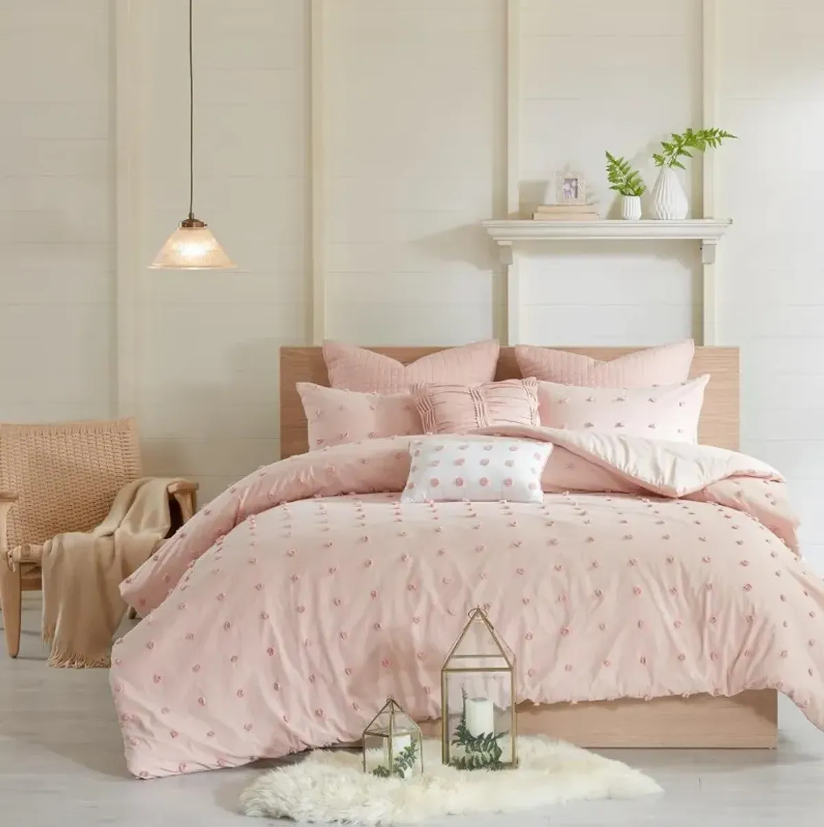 Pink Twin 5 Piece Brooklyn Cotton Jacquard Duvet Bedding Collection