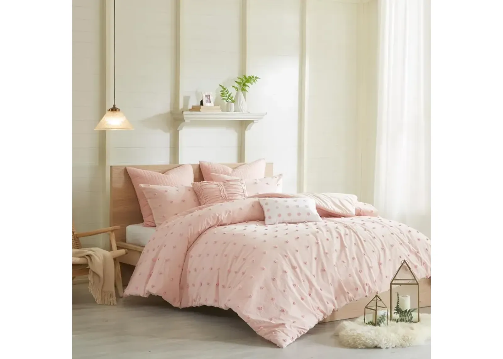 Pink Twin 5 Piece Brooklyn Cotton Jacquard Duvet Bedding Collection