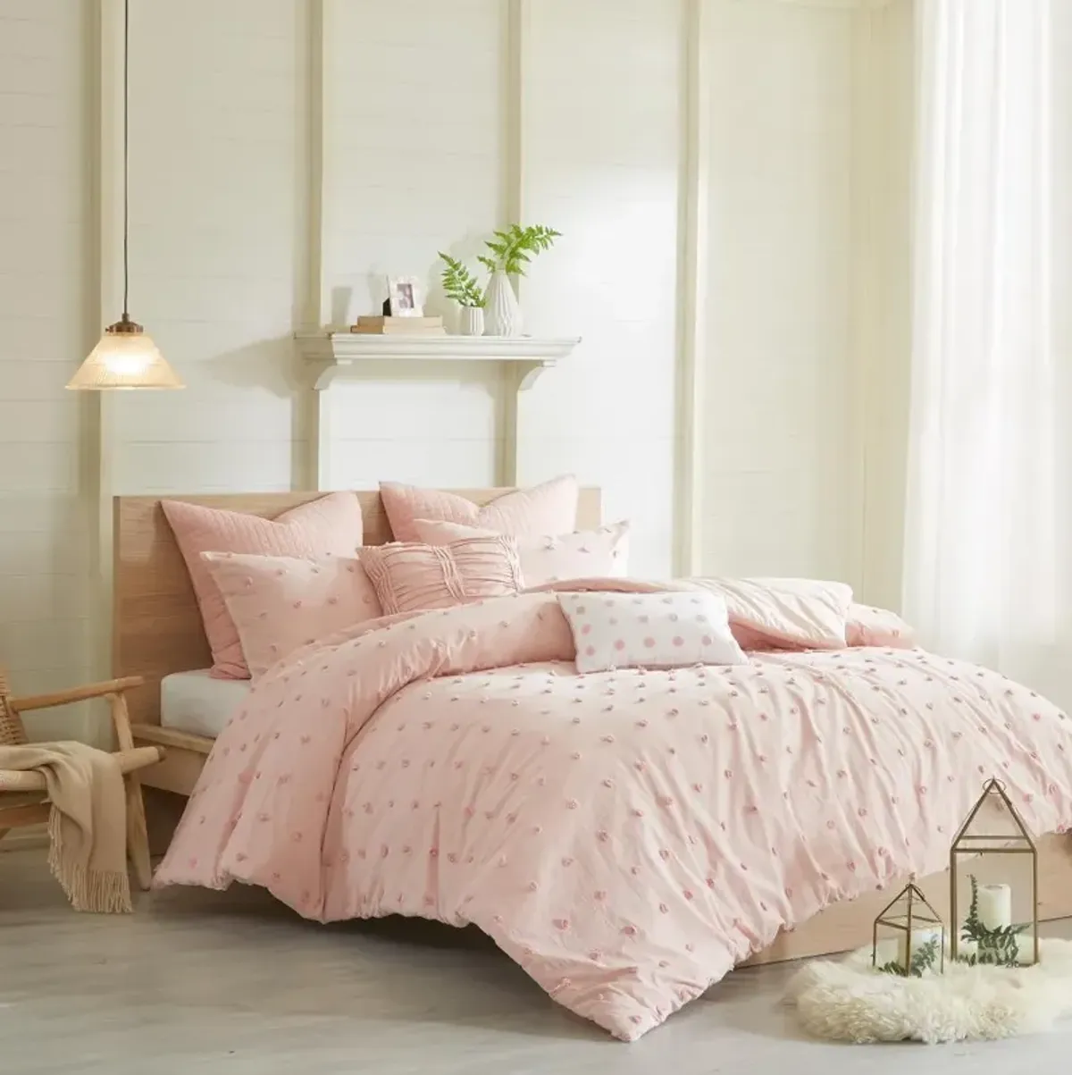 Pink Twin 5 Piece Brooklyn Cotton Jacquard Duvet Bedding Collection