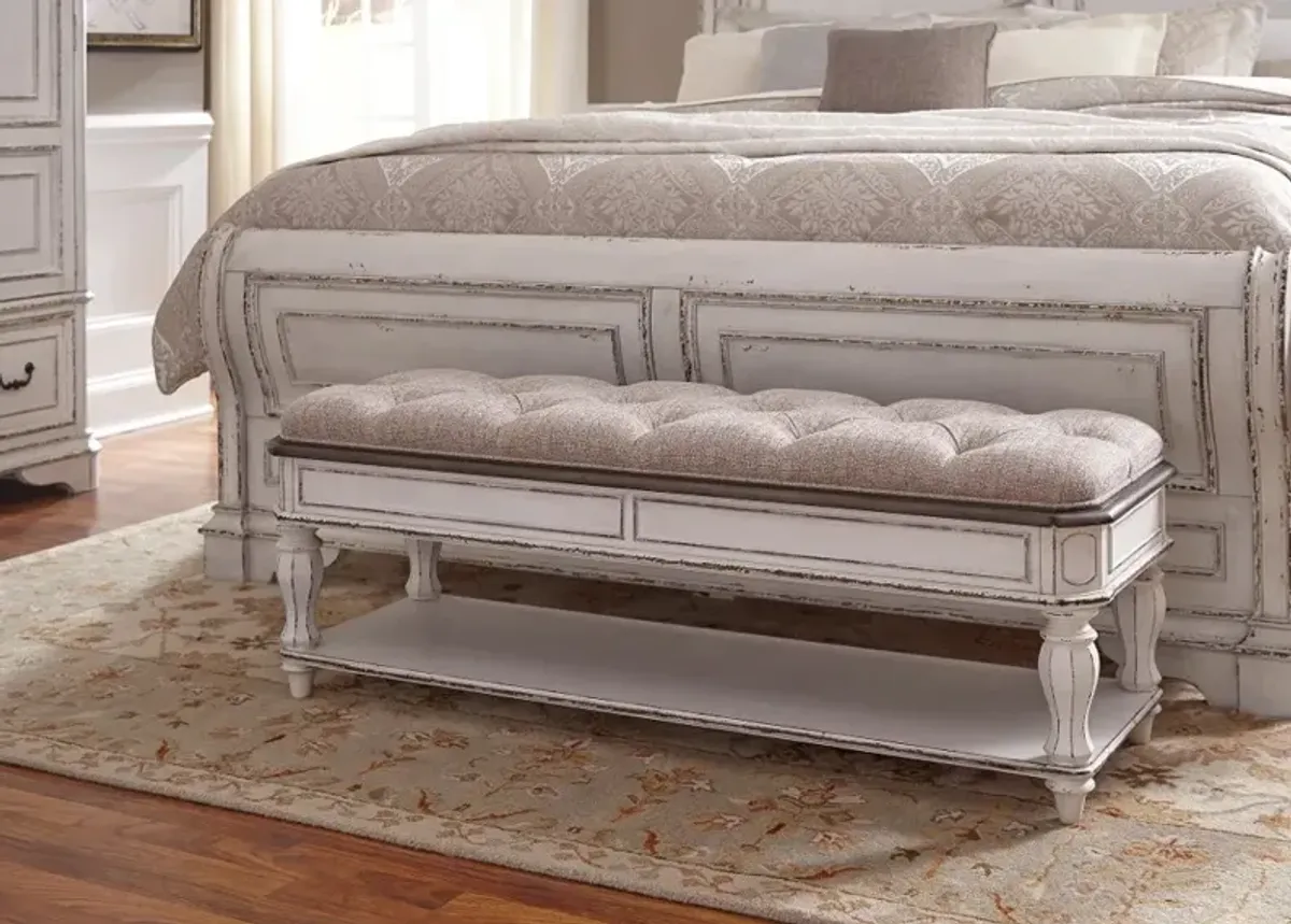 Magnolia Manor Antique White Upholstered Bed Bench