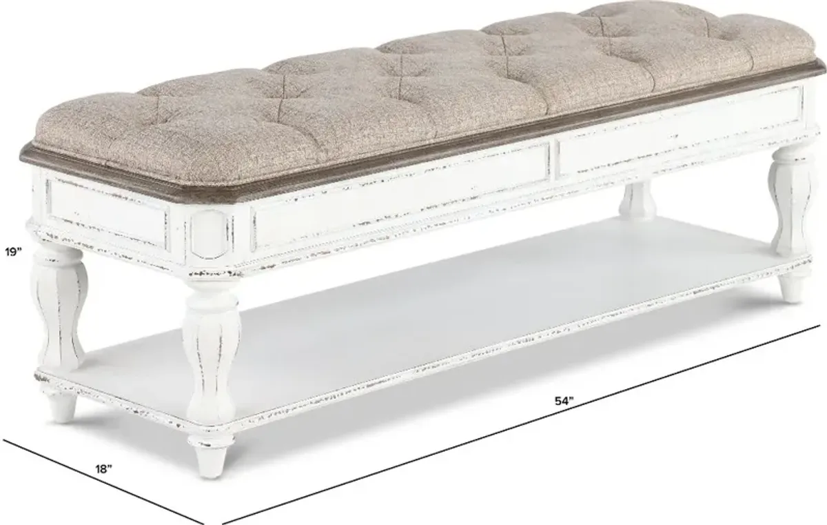 Magnolia Manor Antique White Upholstered Bed Bench