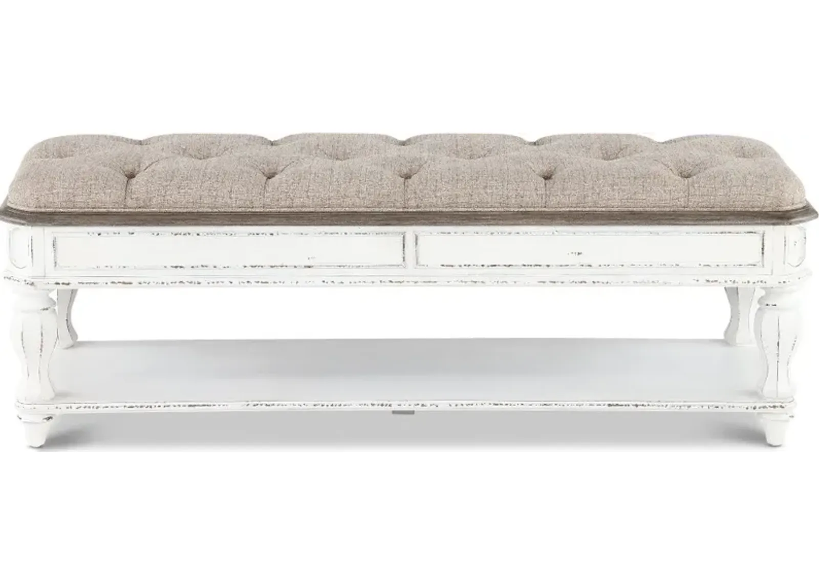 Magnolia Manor Antique White Upholstered Bed Bench