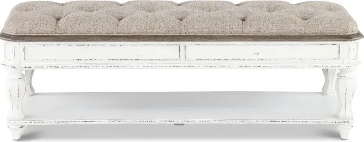 Magnolia Manor Antique White Upholstered Bed Bench