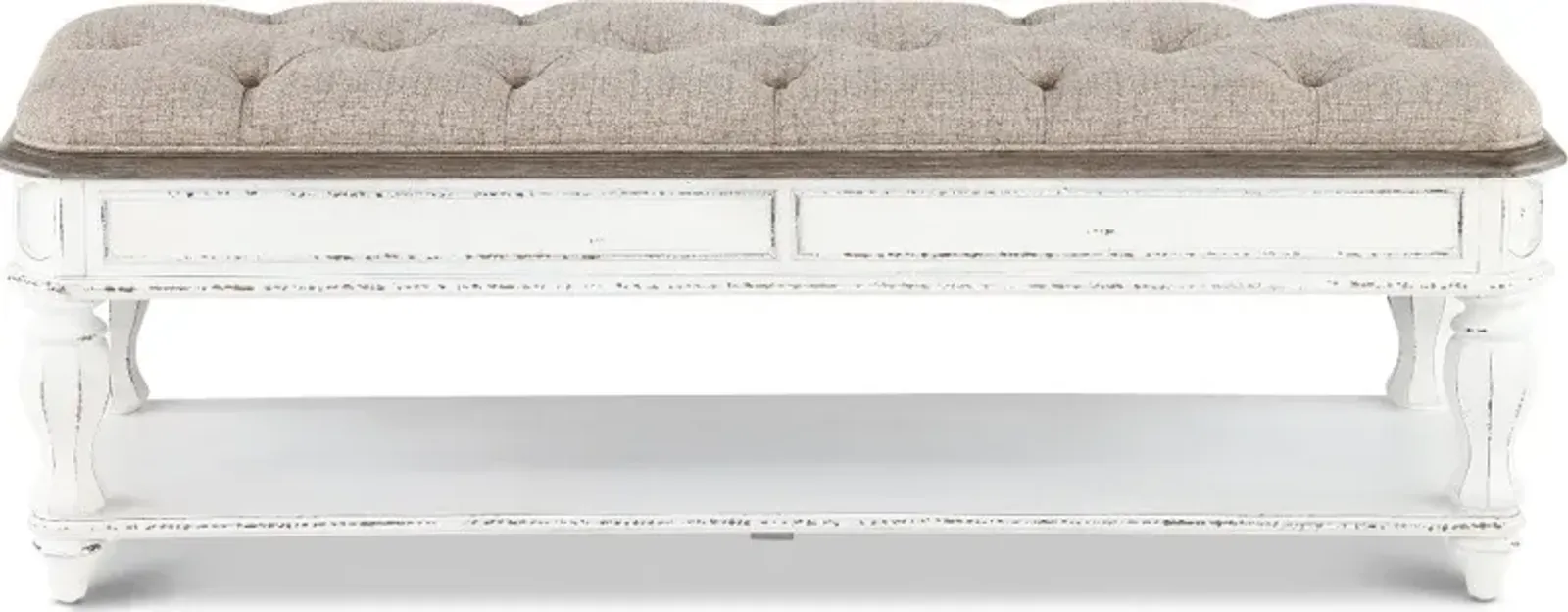 Magnolia Manor Antique White Upholstered Bed Bench