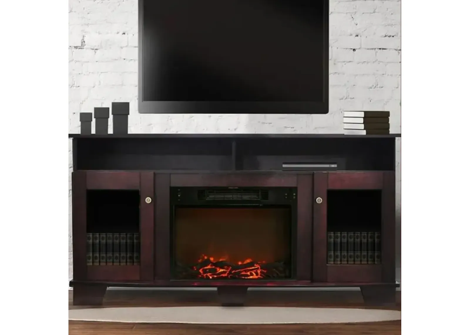 Savona Mahogany Brown 60 Inch Fireplace TV Stand