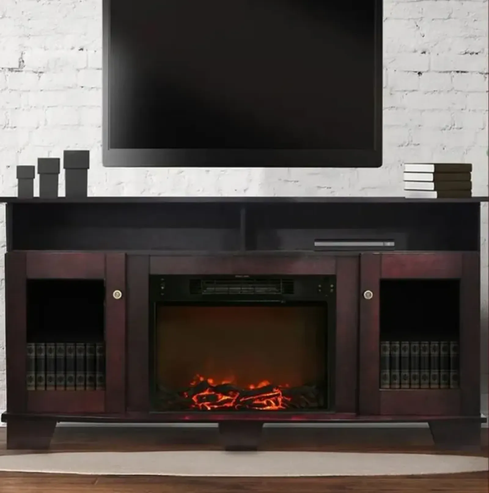 Savona Mahogany Brown 60 Inch Fireplace TV Stand