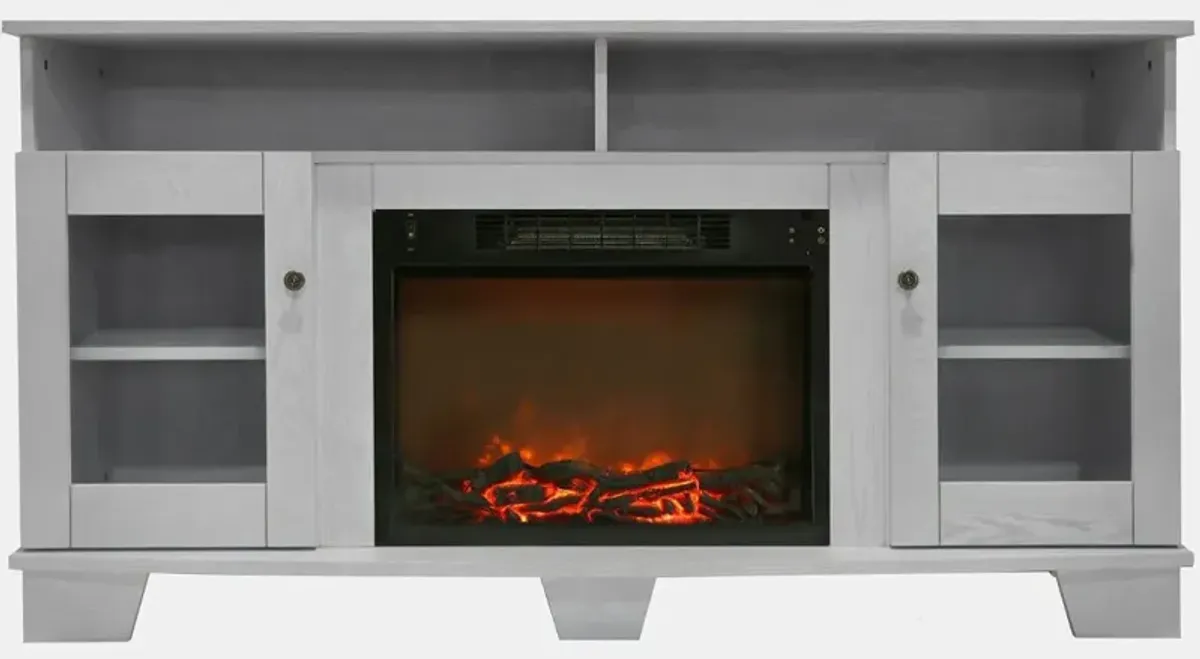 Crisp White Modern 60 Inch Fireplace TV Stand - Savona