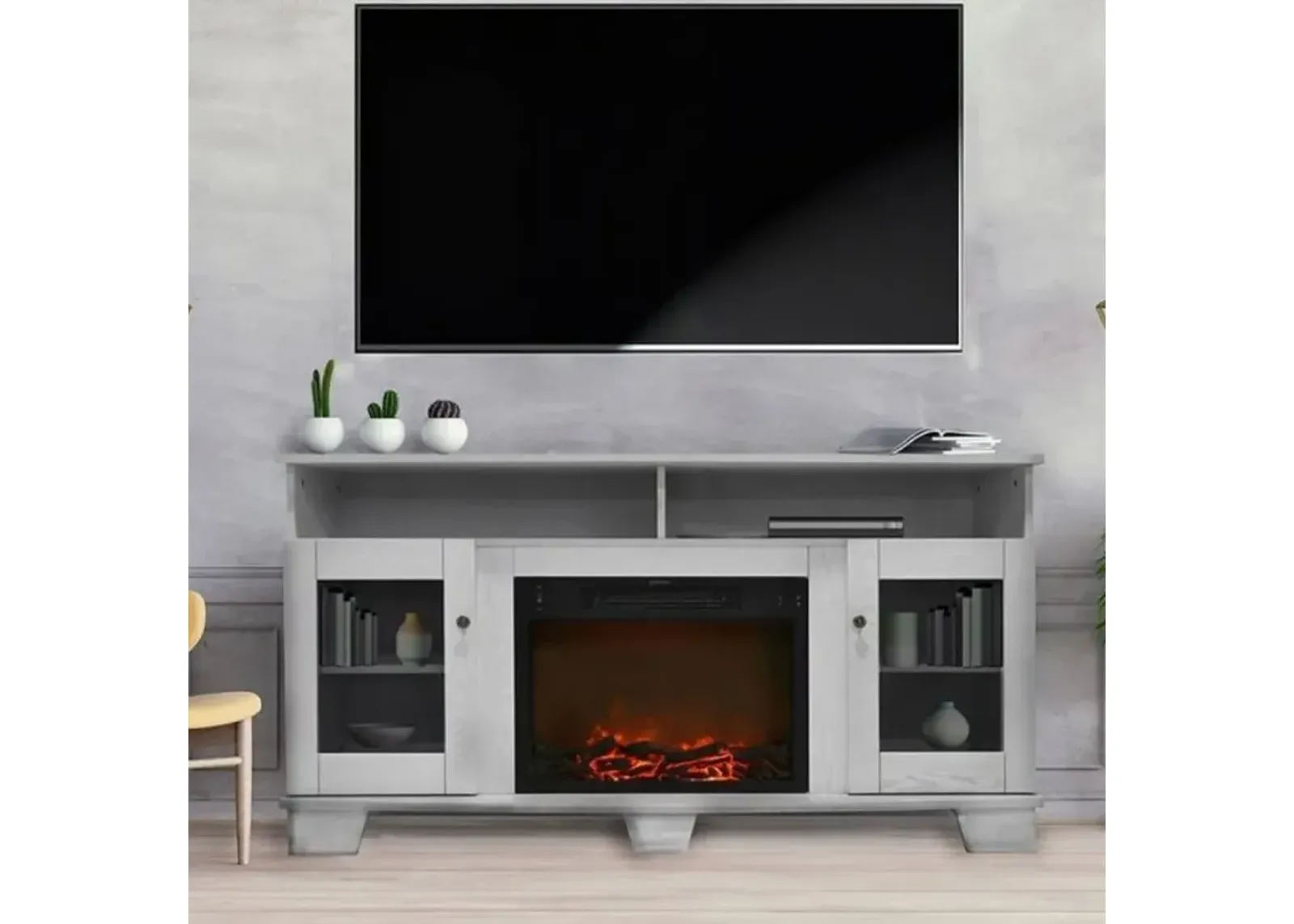 Crisp White Modern 60 Inch Fireplace TV Stand - Savona