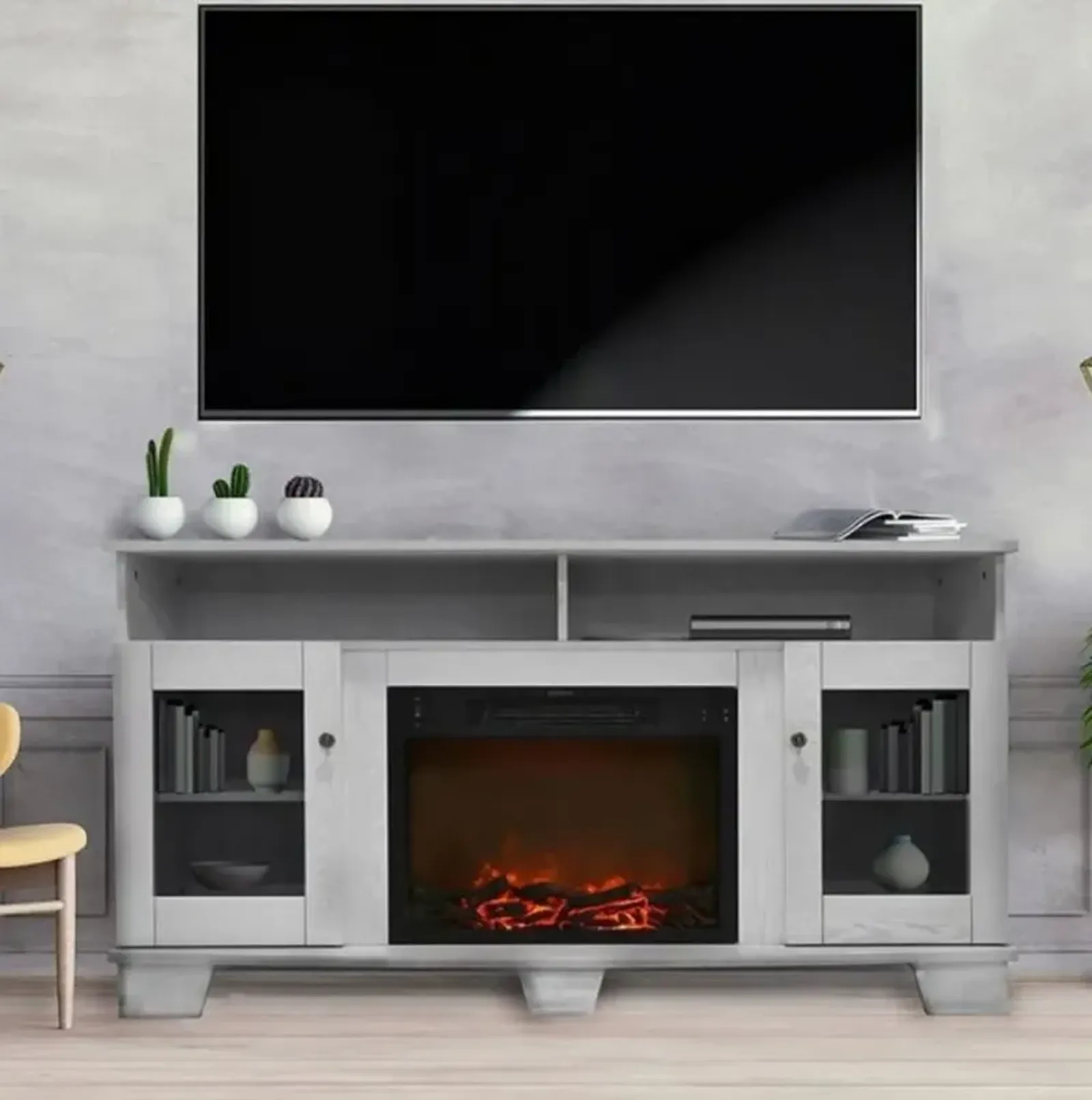 Crisp White Modern 60 Inch Fireplace TV Stand - Savona