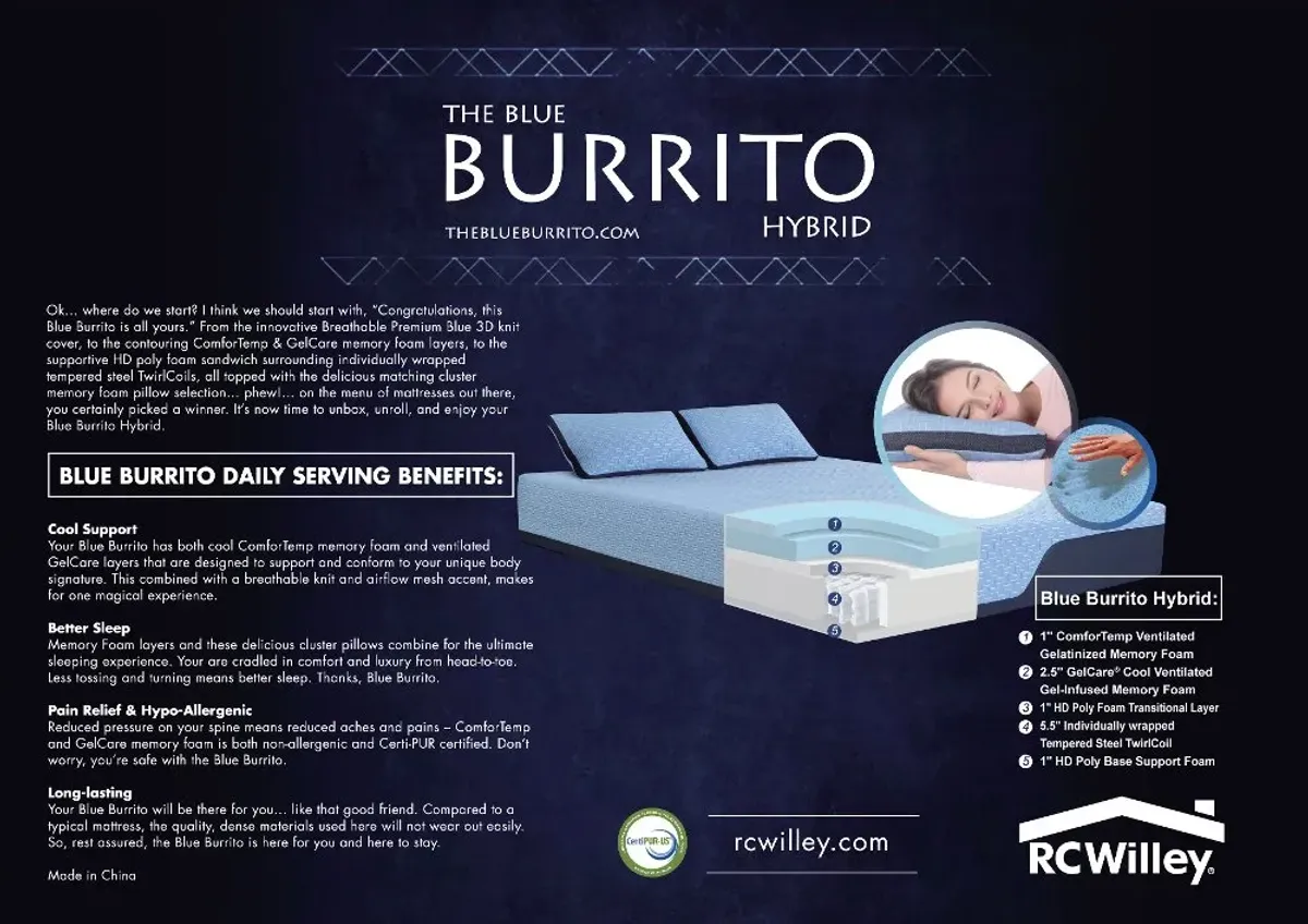 Blue Burrito Hybrid Memory Foam Twin Mattress