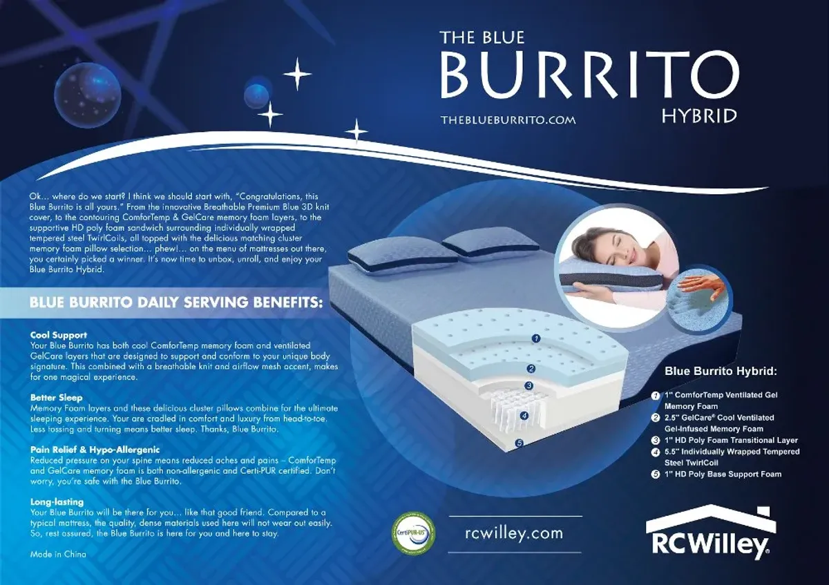 Blue Burrito Hybrid Memory Foam Twin Mattress