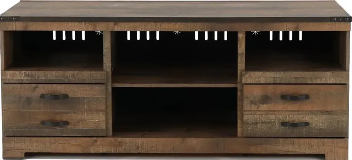 Trinell Rustic Oak Wooden 64" TV Stand