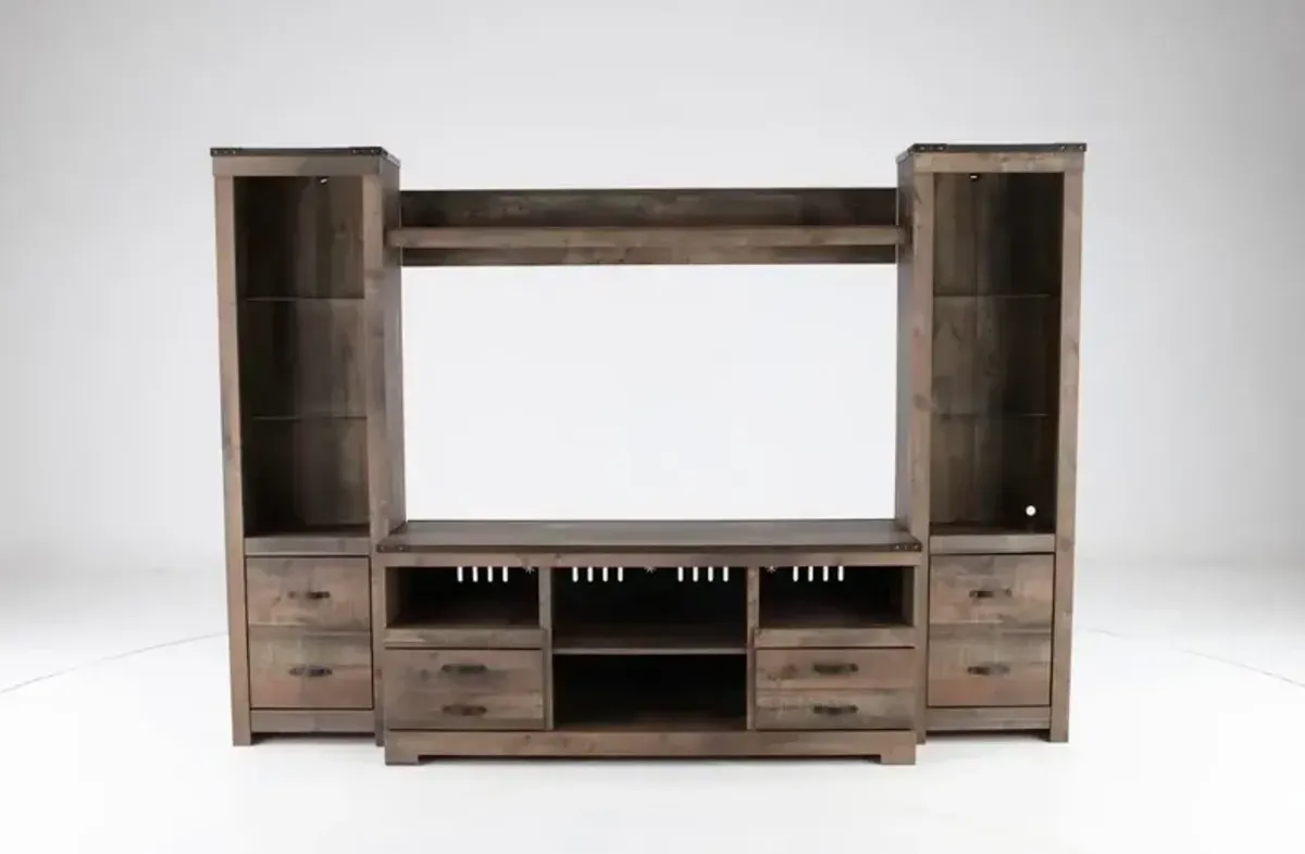 Trinell Natural Brown 4 Piece Rustic Oak Entertainment Center