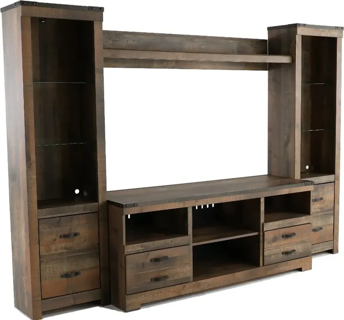 Trinell Natural Brown 4 Piece Rustic Oak Entertainment Center