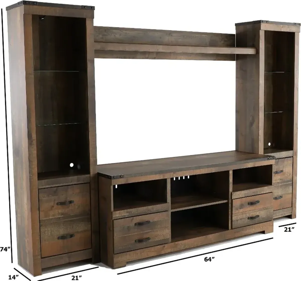 Trinell Natural Brown 4 Piece Rustic Oak Entertainment Center