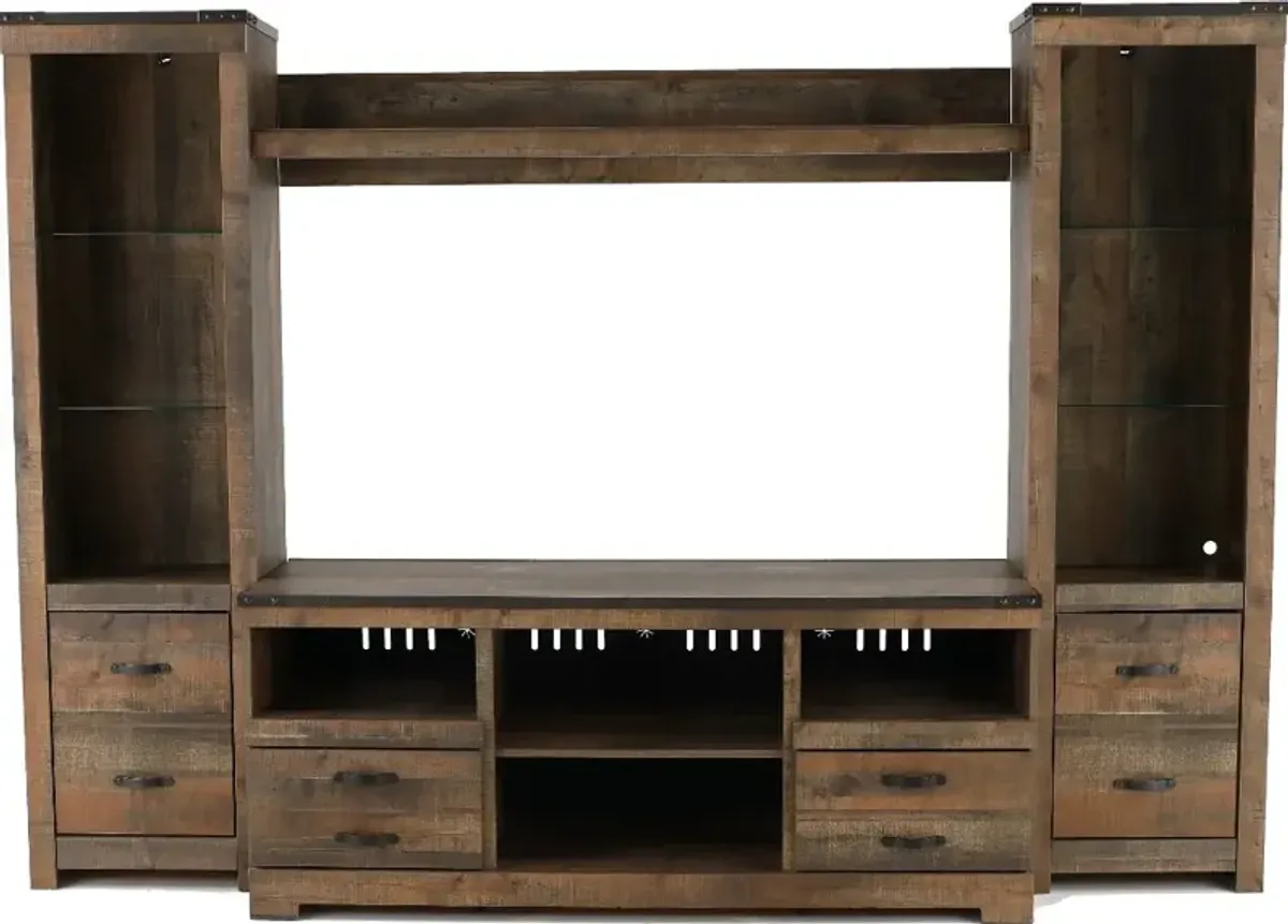 Trinell Natural Brown 4 Piece Rustic Oak Entertainment Center