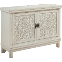 Galina Cream Wood Cabinet with 2 Carved Doors