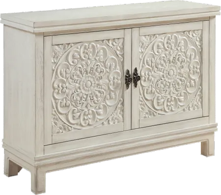 Galina Cream Wood Cabinet with 2 Carved Doors