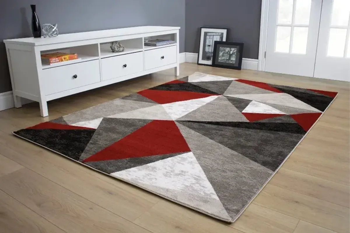 5 x 8 Medium Gray, Red and White Area Rug - Platinum