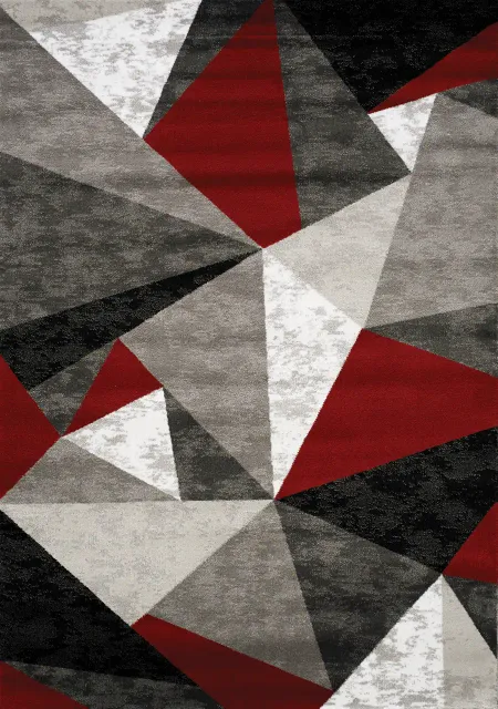 5 x 8 Medium Gray, Red and White Area Rug - Platinum
