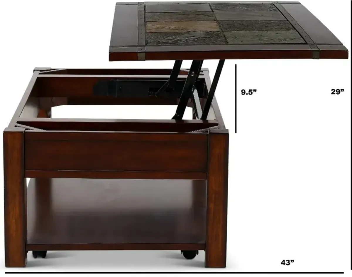 Roanoke Cherry Brown Coffee Table with Slate Lift-top