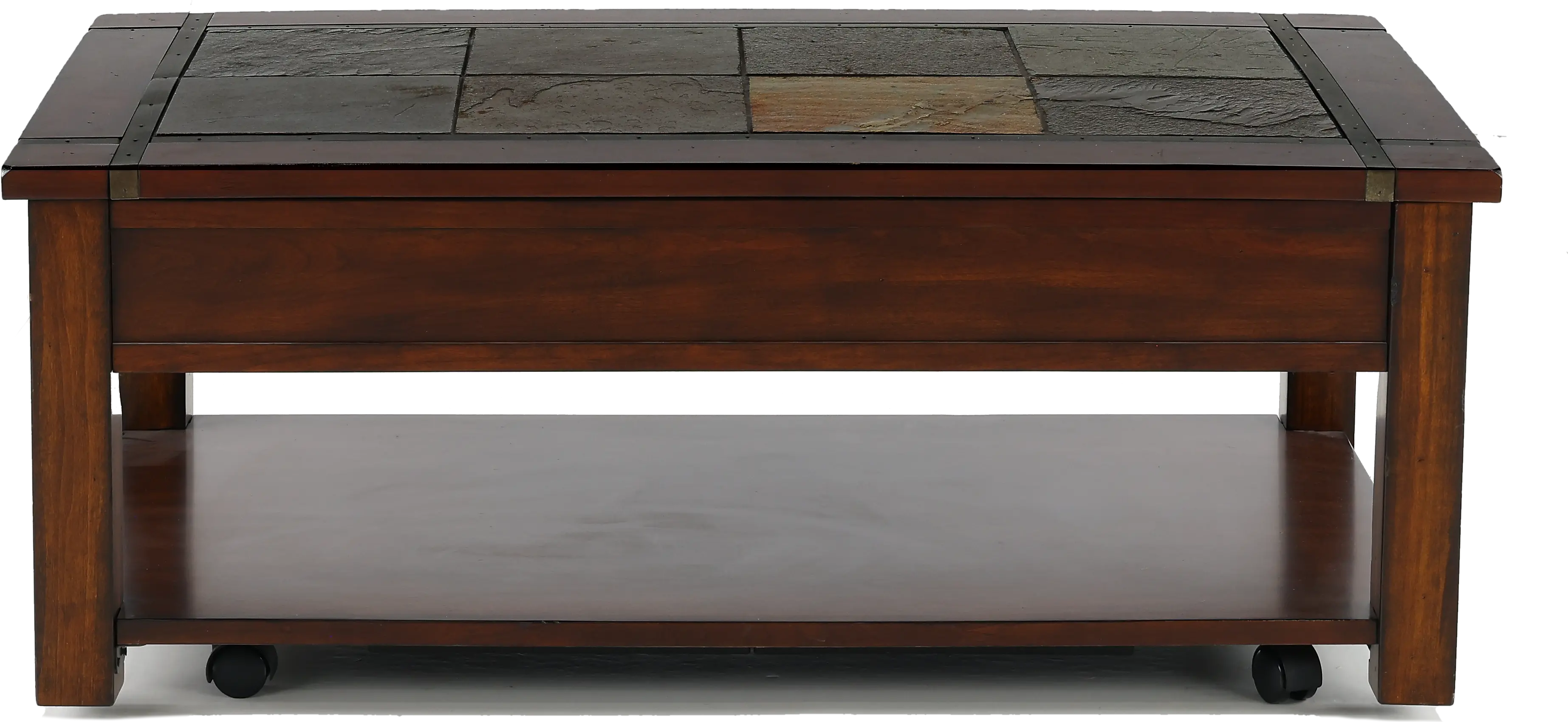 Roanoke Cherry Brown Coffee Table with Slate Lift-top