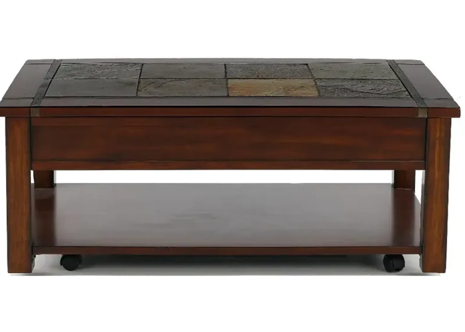 Roanoke Cherry Brown Coffee Table with Slate Lift-top