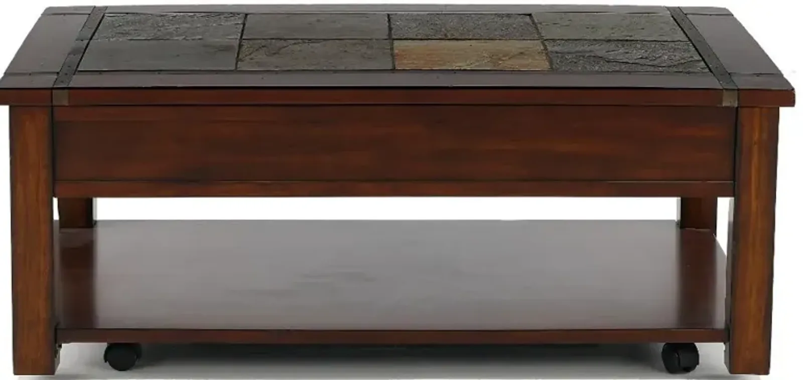 Roanoke Cherry Brown Coffee Table with Slate Lift-top