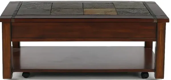 Roanoke Cherry Brown Coffee Table with Slate Lift-top