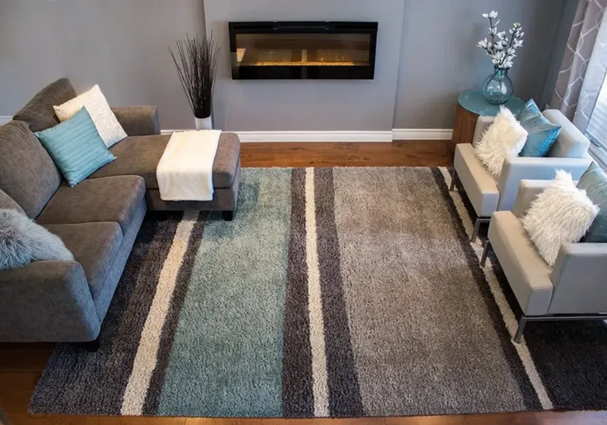 5 x 8 Medium Striped Gray, Taupe and Teal Blue Rug - Maroq