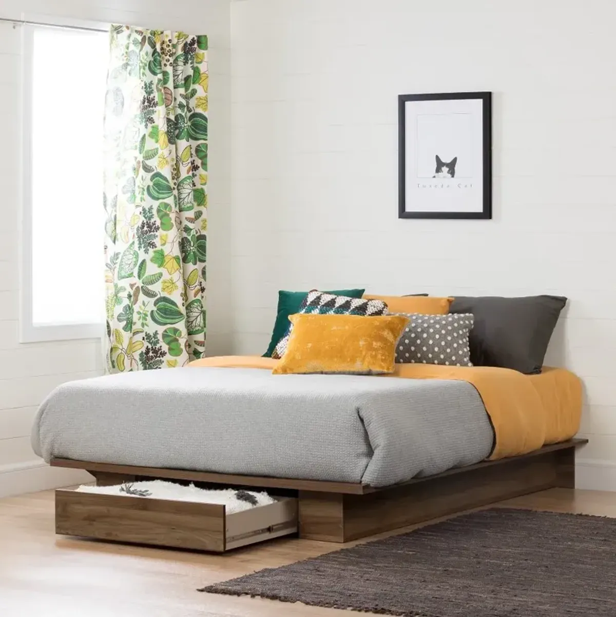 Holland Walnut Full-Queen Platform Bed - South Shore