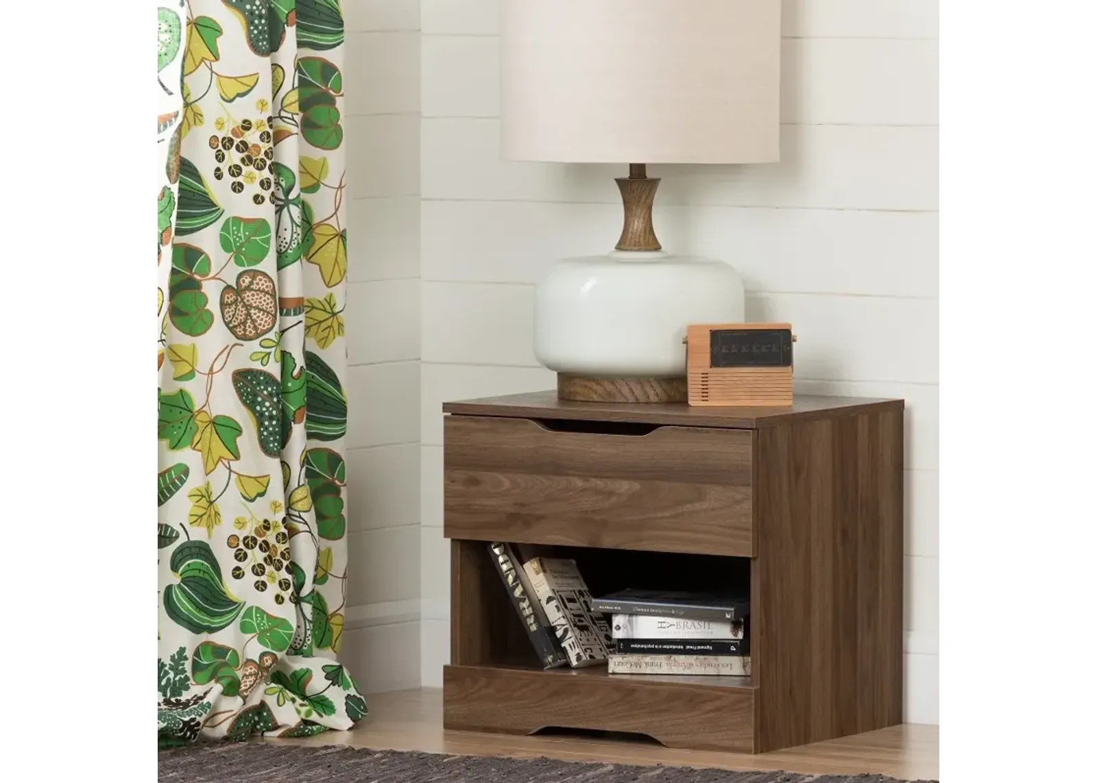 Modern Farmhouse Walnut Nightstand - South Shore