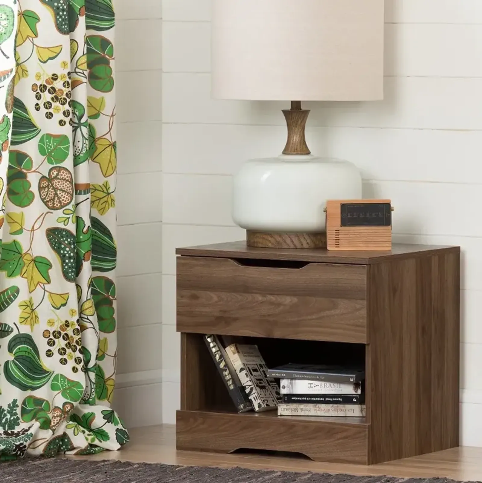 Modern Farmhouse Walnut Nightstand - South Shore