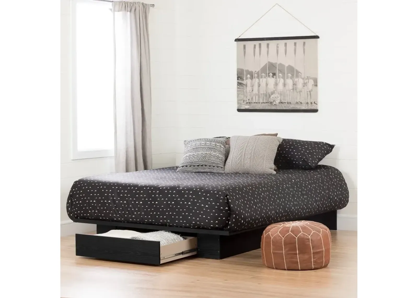 Holland Black Full-Queen Platform Bed - South Shore